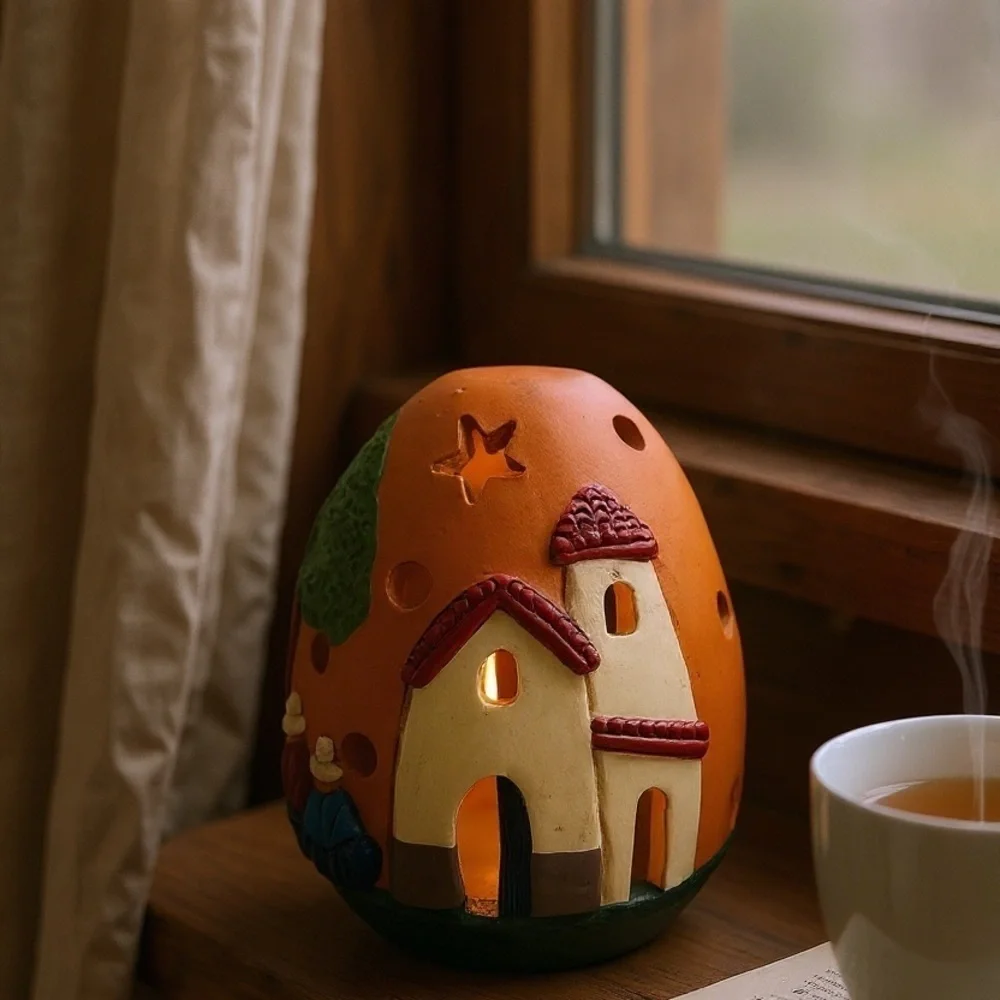 Peruvian Folk Art Nativity Tea Light Holder Hand Painted Terracotta 5.5